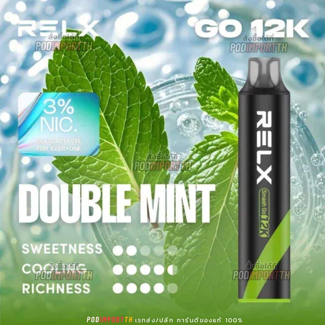 Relx Smash Go 12000puffs_Nic3_ดับเบิ้ลมิ้นต์ พอต พอตใช้แล้วทิ้ง พอตไฟฟ้า Relx smash Go 12000puffs
